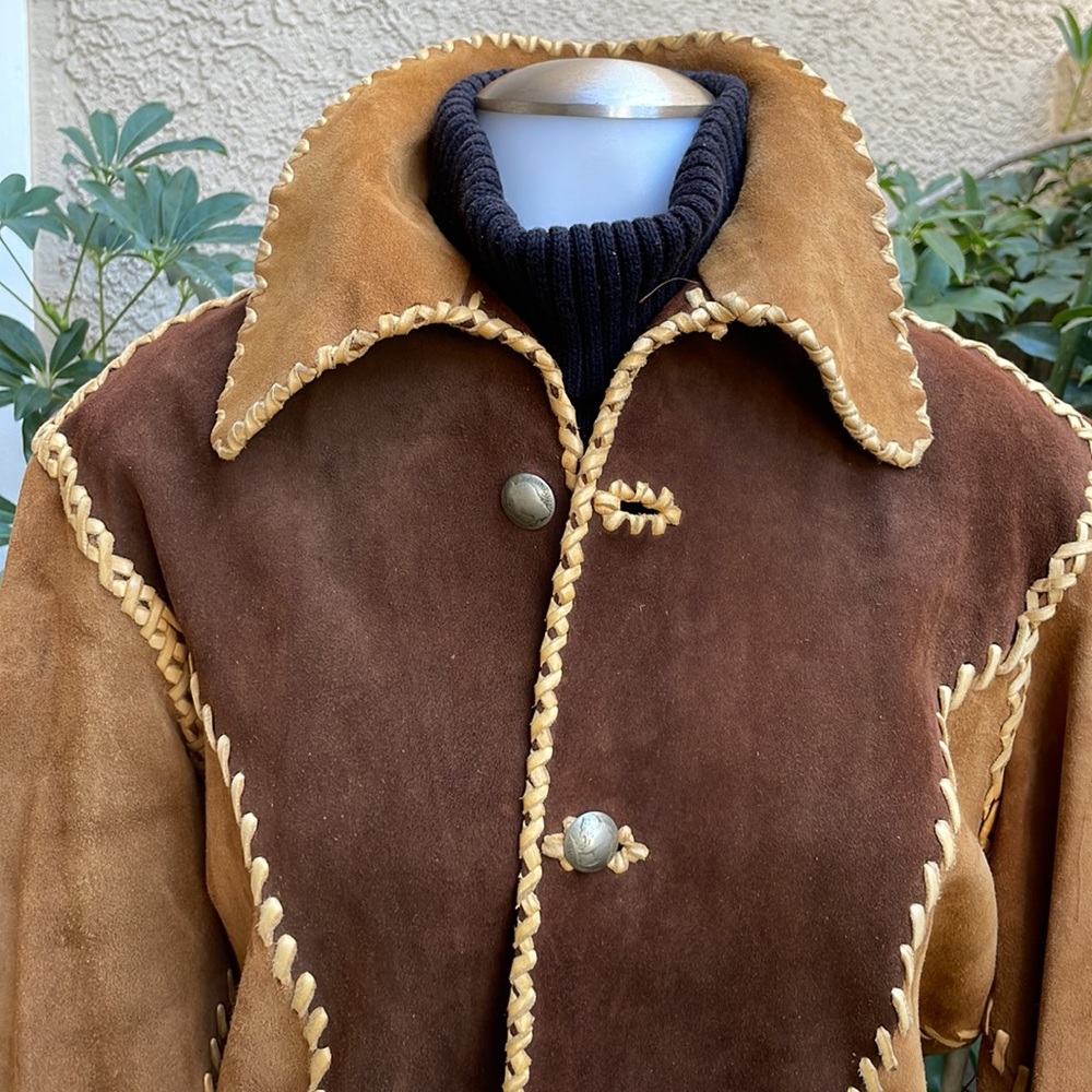 Vintage 60’s multicolored tool made and hand made brushed suede/leather jacket - Picture 2 of 13